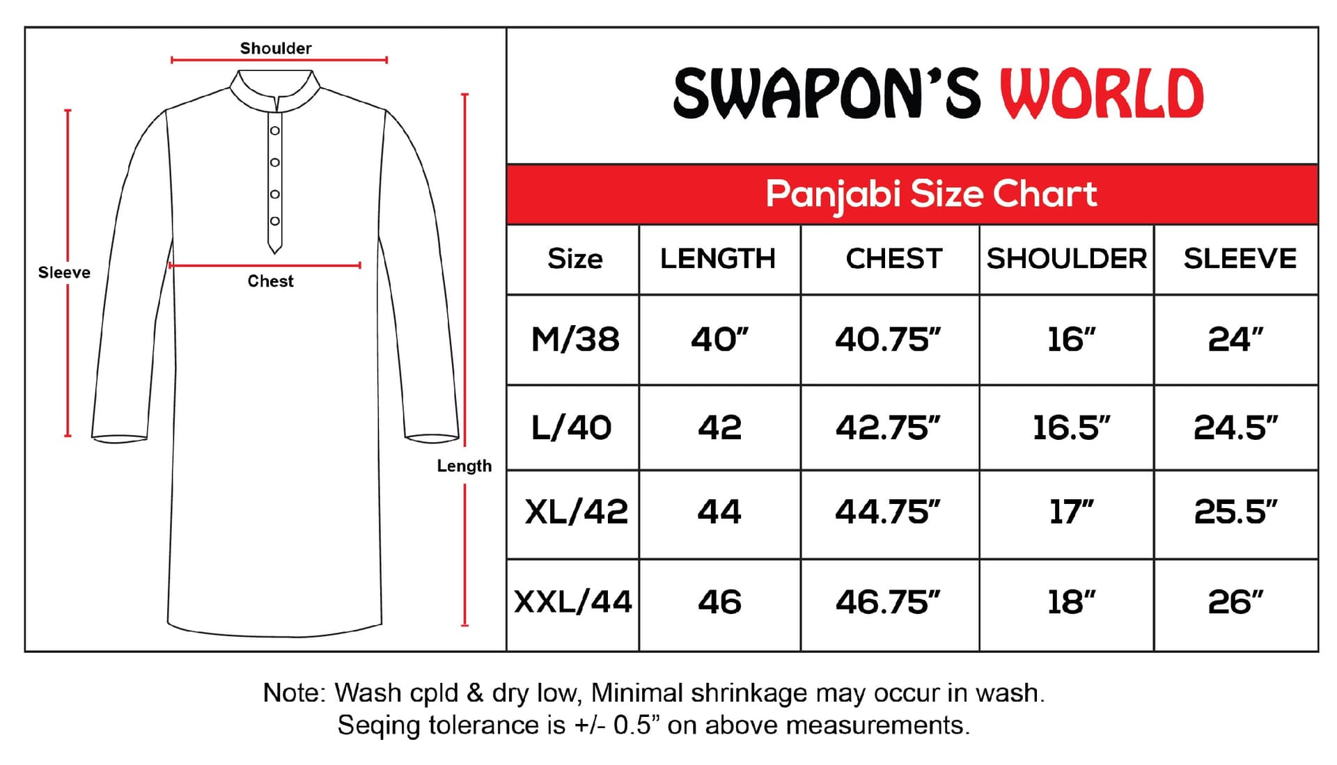 Panjabi-20495P Size Chart